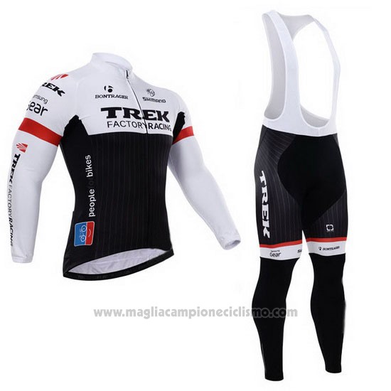 2015 Abbigliamento Ciclismo Trek Factory Racing Factory Racing Bianco e Nero Manica Lunga e Salopette